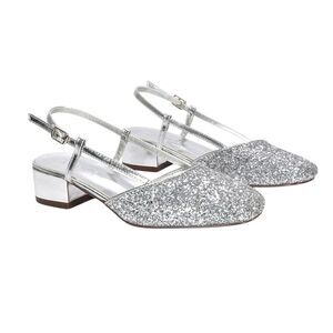 XY London Womens/Ladies Kira Glitter Low Heel Court Shoes / Silver